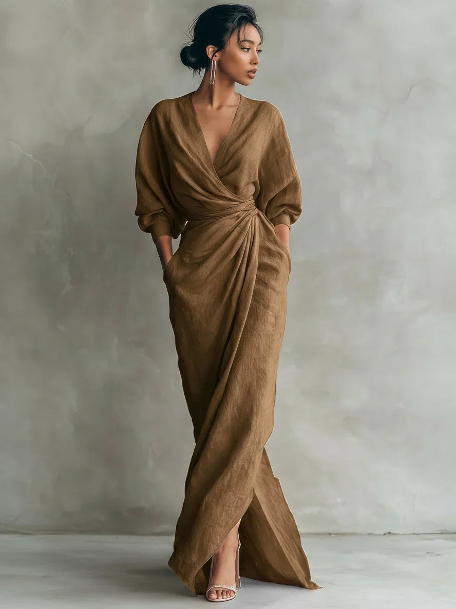 Lorena-Vestido Maxi con Escote en V