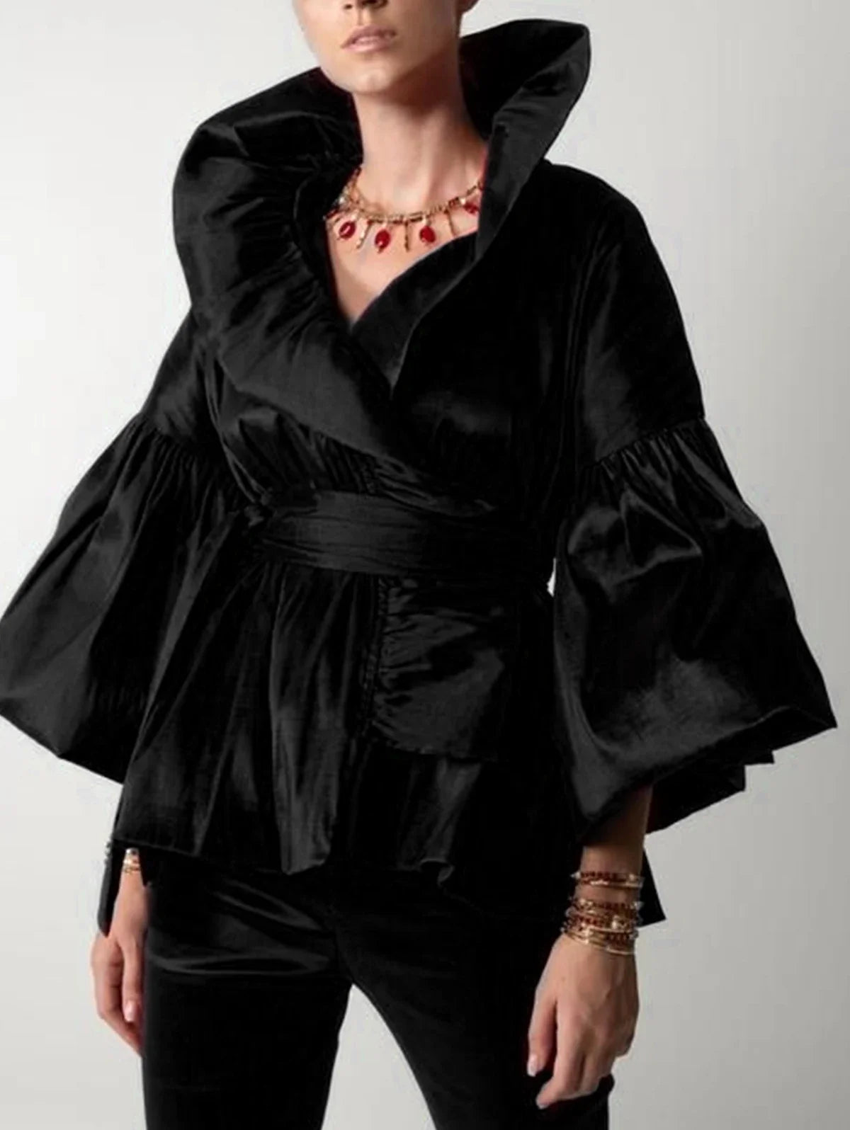 Ainara-Blusa cruzada de manga abullonada