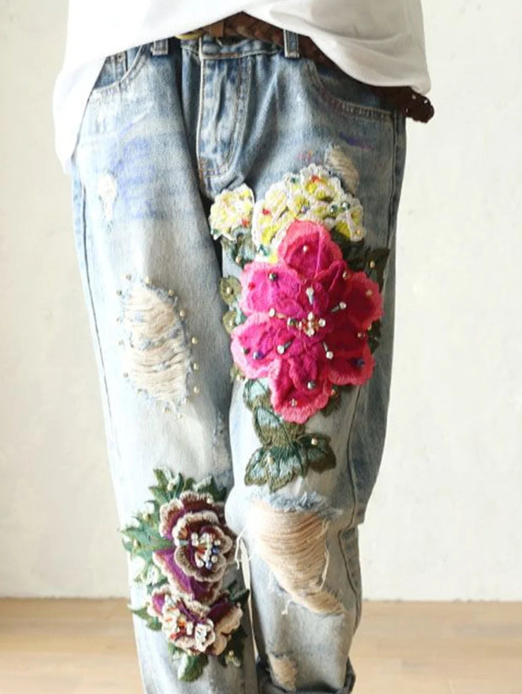 Aldana-Pantalones vaqueros bordados