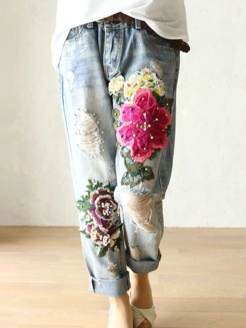 Aldana-Pantalones vaqueros bordados