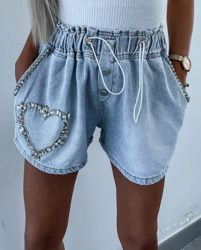 Juana - Shorts con corazón de pedrería
